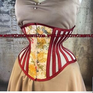 🌺 Mystic City Corset MCC38X size 20 Cream Floral Brocade/Mesh Underbust Corset